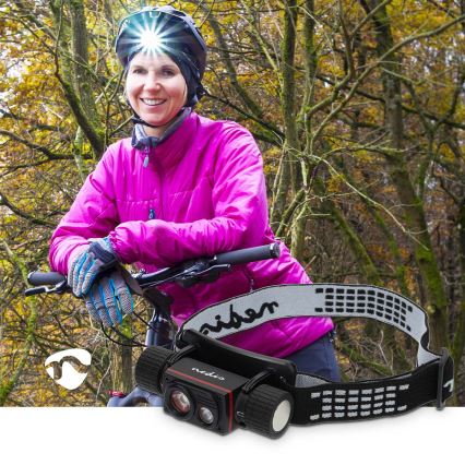 Lampe frontale rechargeable en aluminium à LED dimmable — 10 W / 5 V, 2200 mAh, IPX8, noire