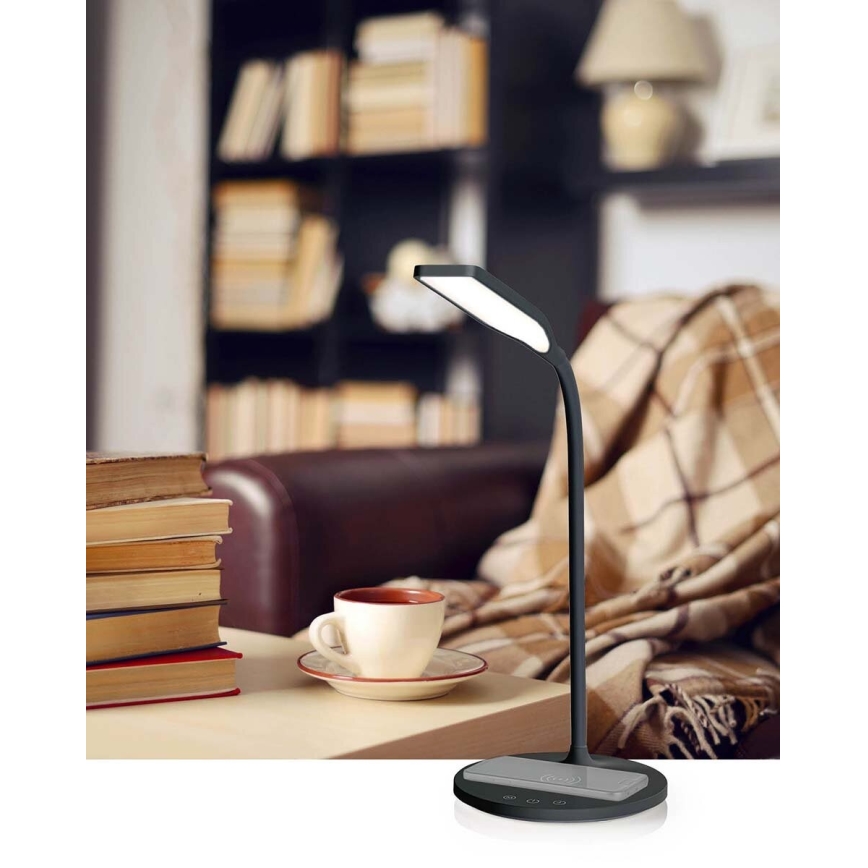 LED à intensité variable tactile flexible lampe de table avec 15W charge sans fil Qi LED/5,5W/230V 2700-6500K noir