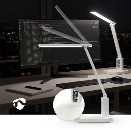 Lampe de table tactile rechargeable à intensité variable avec écran — 7,5 W LED / 1200 mAh / 3000/4000/5700 K / IRC 90 — blanc