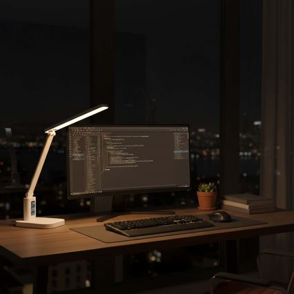 Lampe de table tactile rechargeable à intensité variable avec écran — 7,5 W LED / 1200 mAh / 3000/4000/5700 K / IRC 90 — blanc