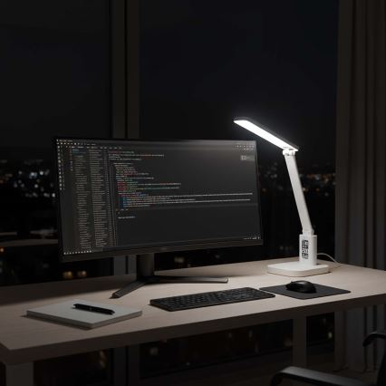 Lampe de table tactile rechargeable à intensité variable avec écran — 7,5 W LED / 1200 mAh / 3000/4000/5700 K / IRC 90 — blanc