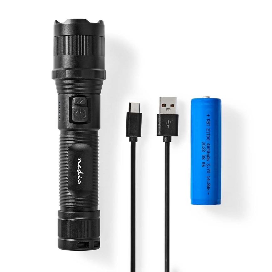 Lampe de poche en aluminium, rechargeable et dimmable à LED LED/10W/5V 2200 mAh IPX4 noire