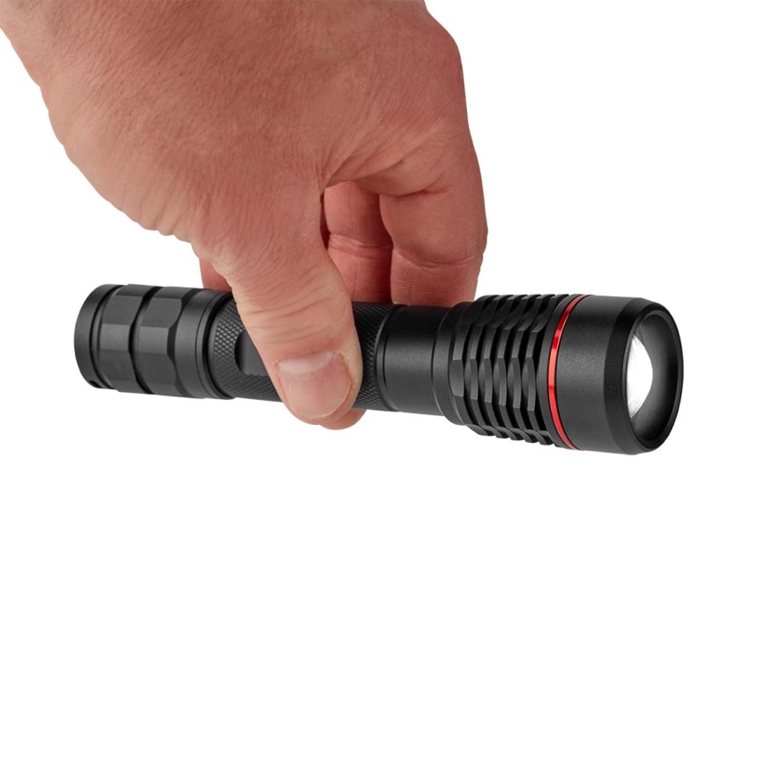 Lampe torche rechargeable en aluminium, à intensité variable, LED/10W/5V 2200 mAh IPX7, noire