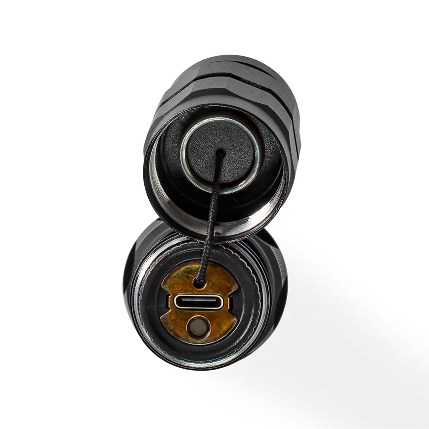 Lampe torche rechargeable en aluminium, à intensité variable, LED/10W/5V 2200 mAh IPX7, noire