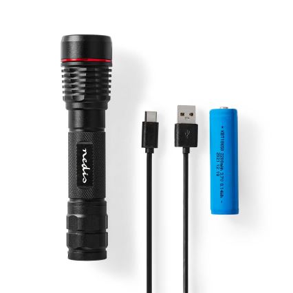 Lampe torche rechargeable en aluminium, à intensité variable, LED/10W/5V 2200 mAh IPX7, noire