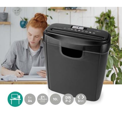 Déchiqueteuse de papier A4, capacité 10 L, 230 V, noire