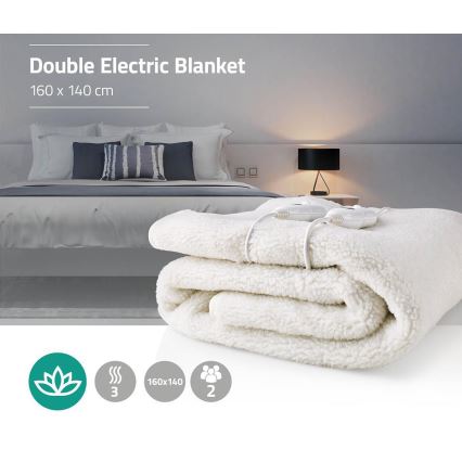 Couverture chauffante électrique pour deux personnes 120W/230V 160x140cm laine