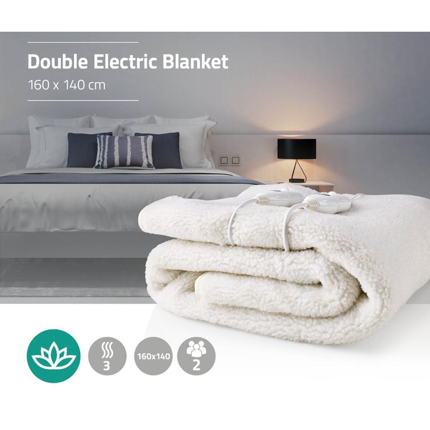 Couverture chauffante électrique pour deux personnes 120W/230V 160x140cm laine