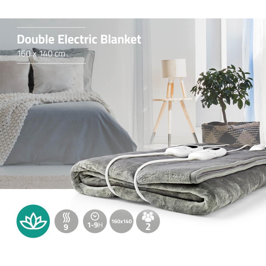 Couverture chauffante électrique pour 2 personnes 120W/230V 160x140cm grise