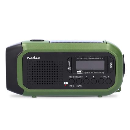 Radio DAB+/FM à manivelle avec panneau solaire et lampe torche LED 5V/2500 mAh vert/noir