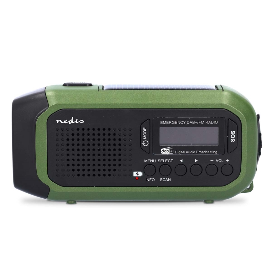 Radio DAB+/FM à manivelle avec panneau solaire et lampe torche LED 5V/2500 mAh vert/noir