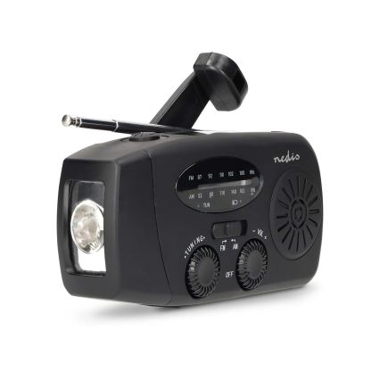 Radio AM/FM à manivelle avec panneau solaire et lampe torche LED — batterie 2000 mAh