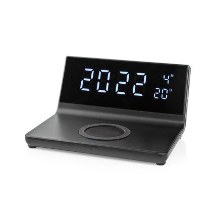 Réveil avec écran LCD et chargeur sans fil 15W/230V noir