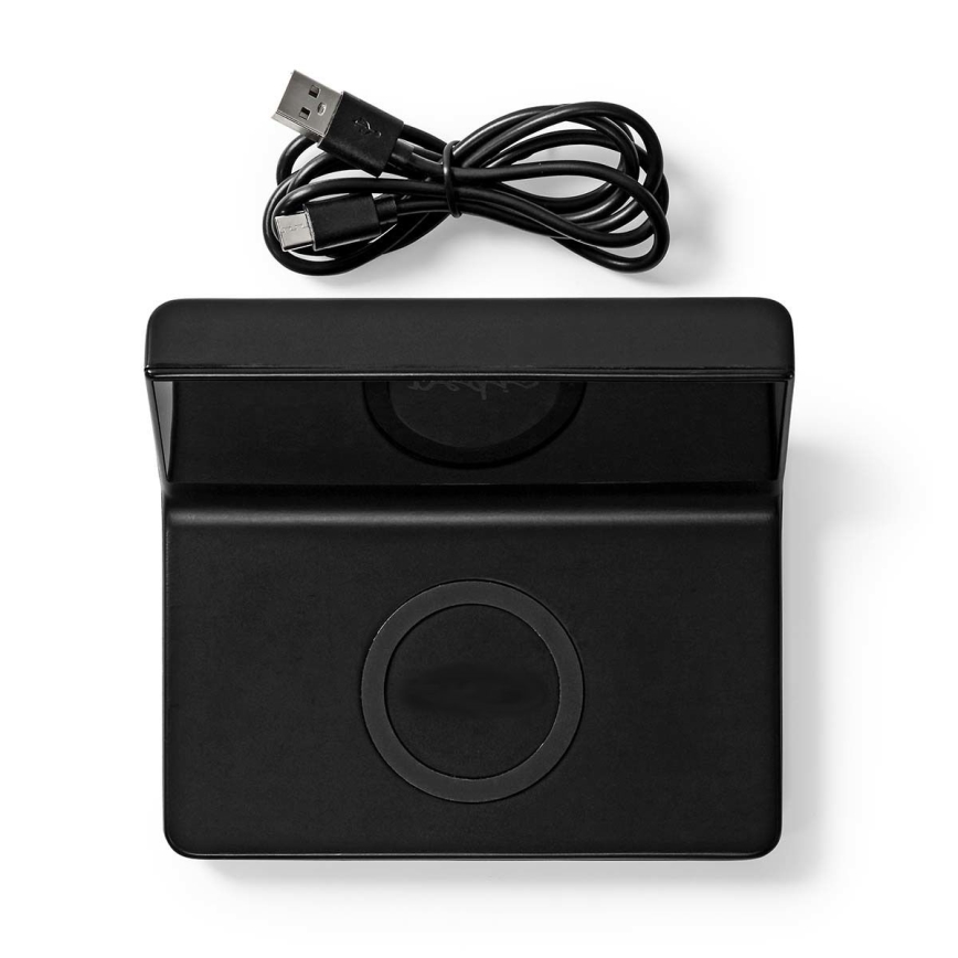 Réveil avec écran LCD et chargeur sans fil 15W/230V noir