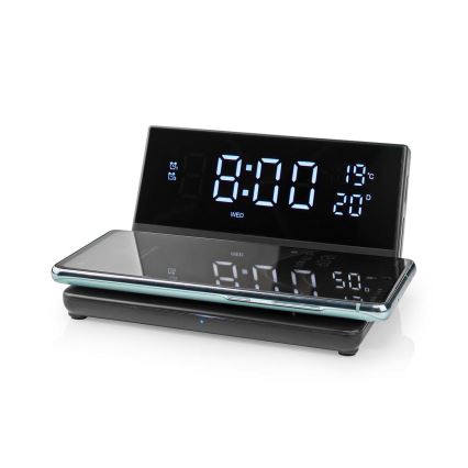 Réveil avec écran LCD et chargeur sans fil 15W/5V + 1xCR2032 noir