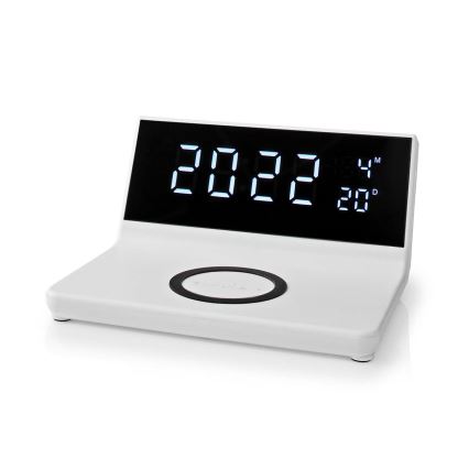 Réveil avec écran LCD et chargeur sans fil 15W/230V blanc