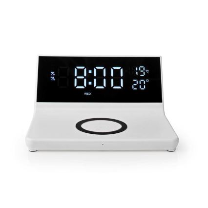 Réveil avec écran LCD et chargeur sans fil 15W/5V + 1xCR2032 blanc