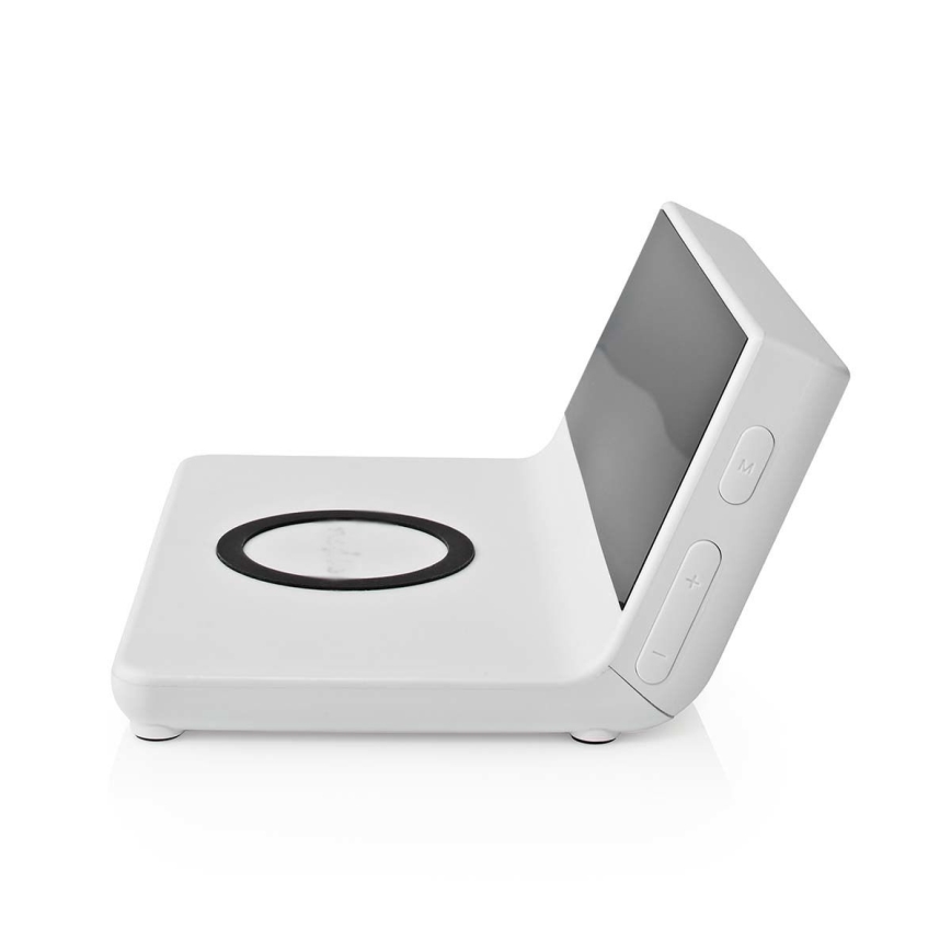 Réveil avec écran LCD et chargeur sans fil 15W/5V + 1xCR2032 blanc