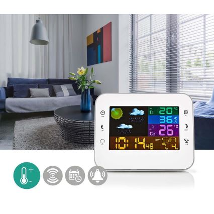 Station météo avec écran LCD couleur 230V/3xAAA + 2xAA blanc