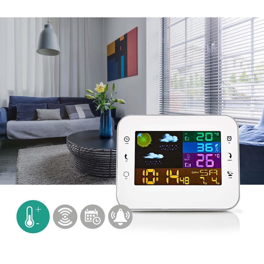 Station météo avec écran LCD couleur 230V/3xAAA + 2xAA blanc