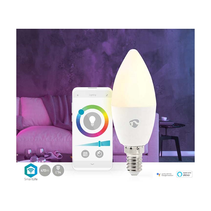 Ampoule à intensité variable LED RGB E14/4,9W/230V Wi-Fi 2700-6500K