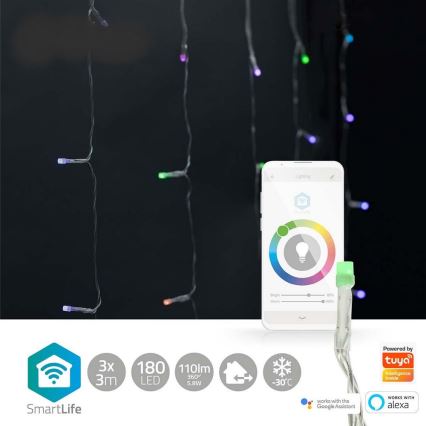 Rideau de Noël RVB LED 180xLED/7 fonctions 6m IP65 Wi-Fi Tuya