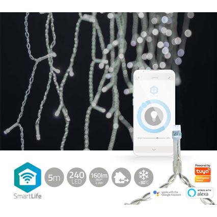 Rideau de Noël LED 240xLED/8 fonctions 8m IP65 Wi-Fi Tuya blanc froid