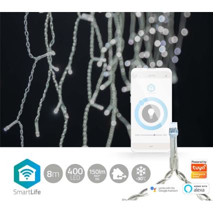 Rideau de Noël LED extérieur 400xLED/8 fonctions 11m IP65 Wi-Fi Tuya blanc froid