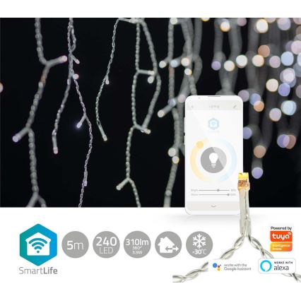 Rideau de Noël LED 240xLED/11 fonctions 8m IP65 Wi-Fi Tuya blanc chaud à froid