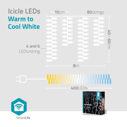 Rideau lumineux LED de Noël d'extérieur dimmable 400xLED/11 fonctions 11 m IP65 Wi‑Fi Tuya