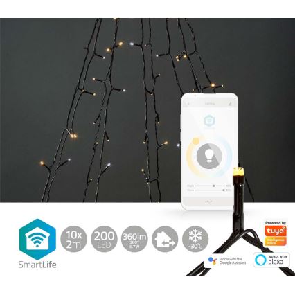 Rideau de Noël extérieur LED 200xLED/8 fonctions 10x2m IP65 Wi-Fi Tuya blanc chaud à froid