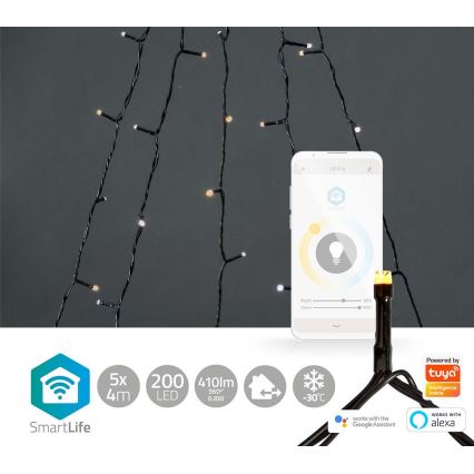 Rideau LED de Noël d'extérieur 200 LED / 8 fonctions 5 x 4 m IP65 Wi‑Fi Tuya blanc chaud à blanc froid