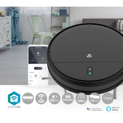 Aspirateur robot connecté avec une serpillère 28W/2500 mAh Wi-Fi noir + Télécommande