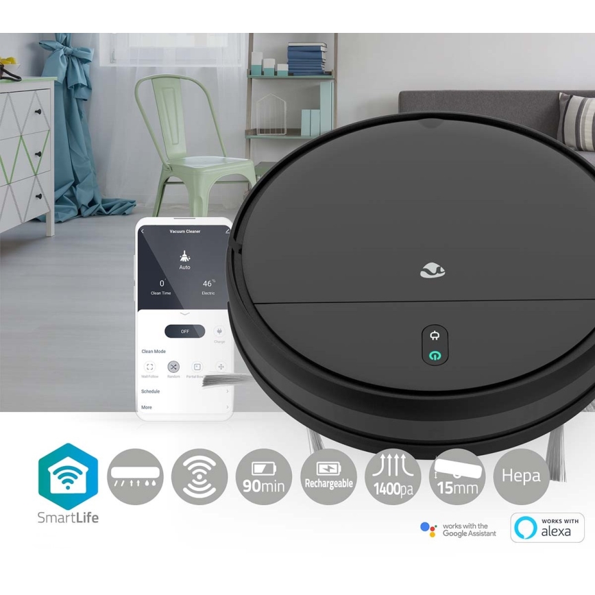 Aspirateur robot connecté avec une serpillère 28W/2500 mAh Wi-Fi noir + Télécommande