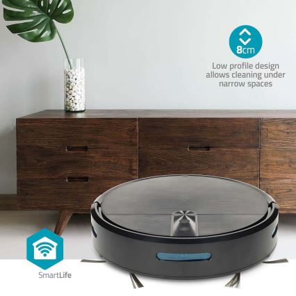 Aspirateur robot intelligent 2-en-1 (aspiration et lavage) SmartLife 2600 mAh Wi‑Fi compatible Tuya noir + télécommande