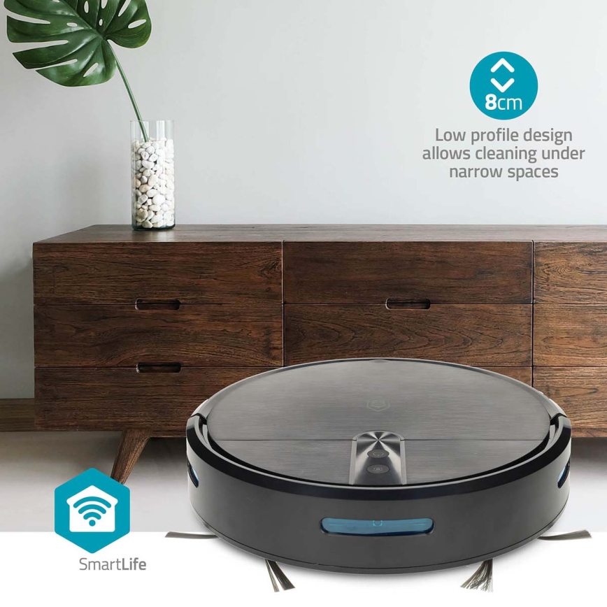Aspirateur robot intelligent 2-en-1 (aspiration et lavage) SmartLife 2600 mAh Wi‑Fi compatible Tuya noir + télécommande