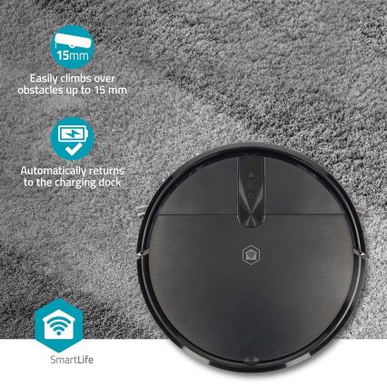 Aspirateur robot intelligent 2-en-1 (aspiration et lavage) SmartLife 2600 mAh Wi‑Fi compatible Tuya noir + télécommande