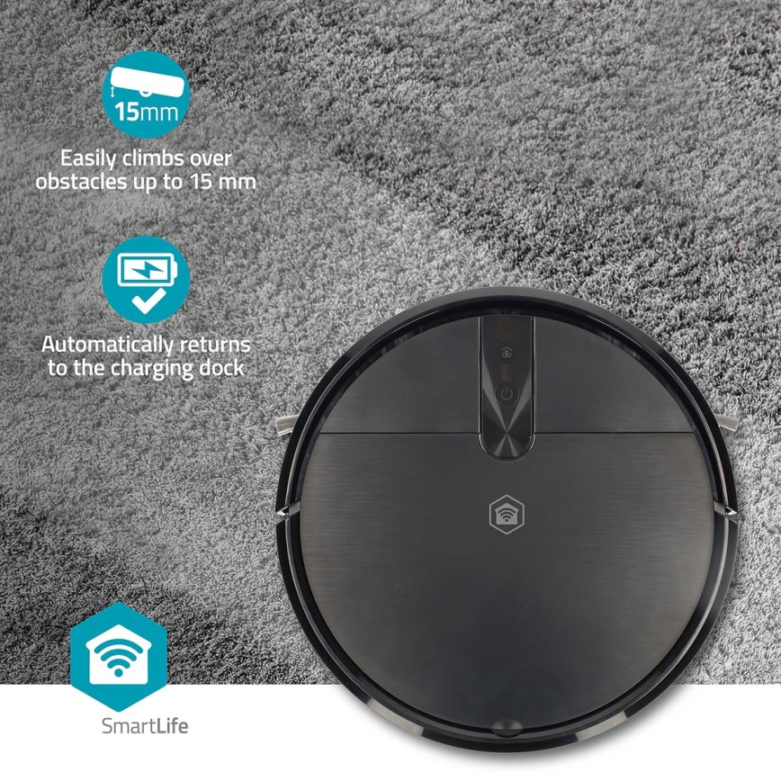 Aspirateur robot intelligent 2-en-1 (aspiration et lavage) SmartLife 2600 mAh Wi‑Fi compatible Tuya noir + télécommande