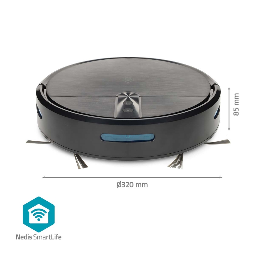 Aspirateur robot intelligent 2-en-1 (aspiration et lavage) SmartLife 2600 mAh Wi‑Fi compatible Tuya noir + télécommande