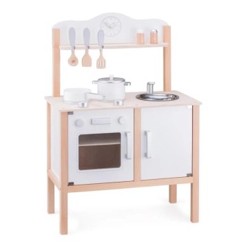 New Classic Toys - Cuisine en bois avec accessoires blanc/beige