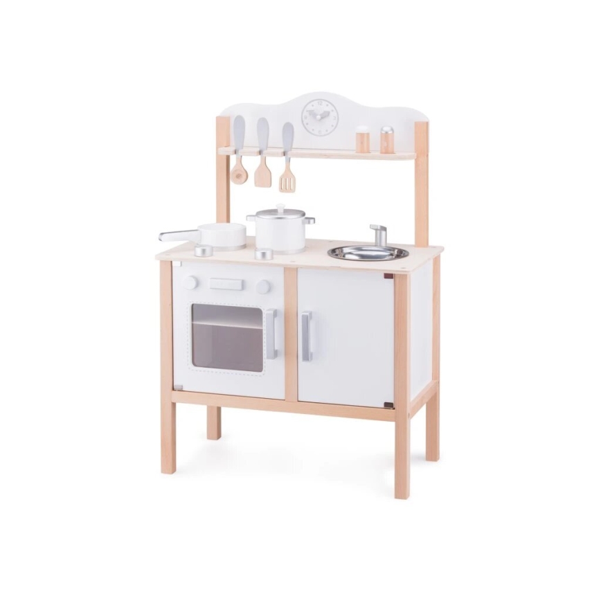 New Classic Toys - Cuisine en bois avec accessoires blanc/beige