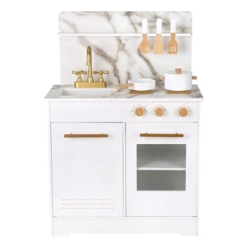 New Classic Toys - Cuisine en bois avec accessoires blanc/décor en marbre