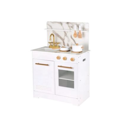 New Classic Toys - Cuisine en bois avec accessoires blanc/décor en marbre
