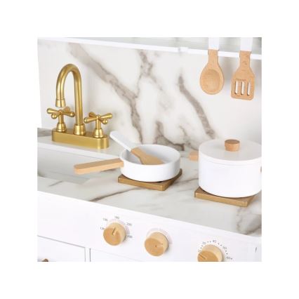 New Classic Toys - Cuisine en bois avec accessoires blanc/décor en marbre