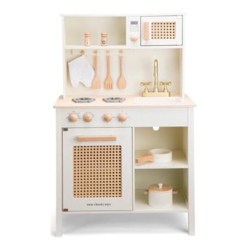New Classic Toys - Cuisine en bois avec accessoires blanc/rotin