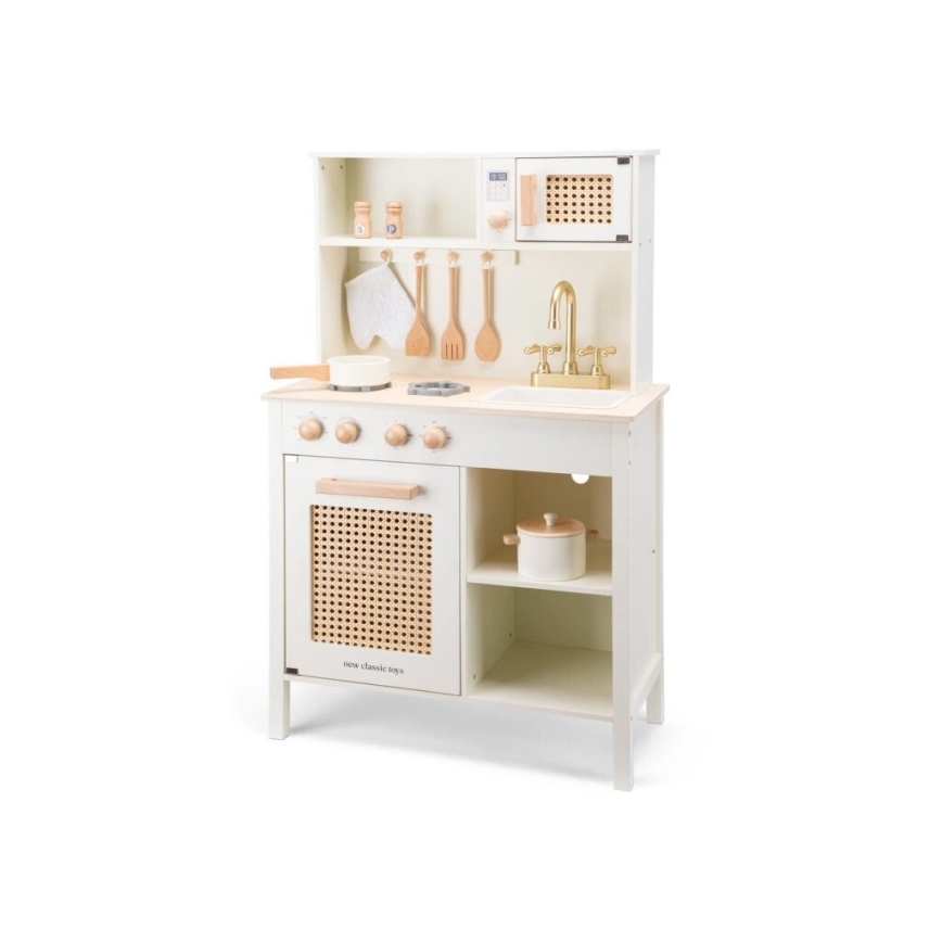 New Classic Toys - Cuisine en bois avec accessoires blanc/rotin