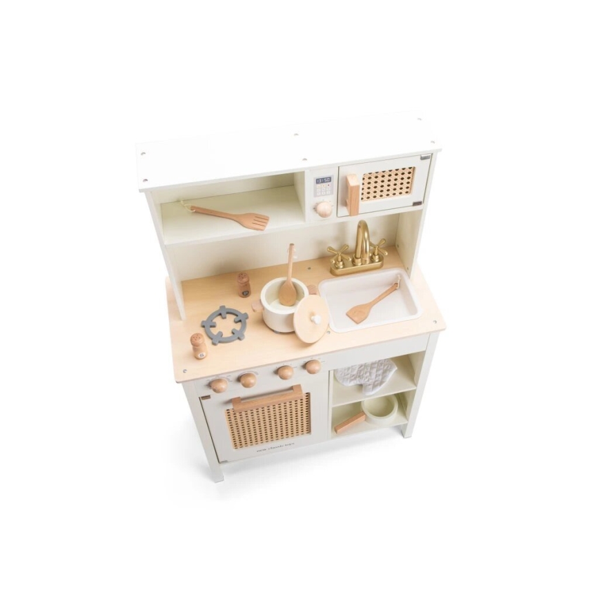 New Classic Toys - Cuisine en bois avec accessoires blanc/rotin