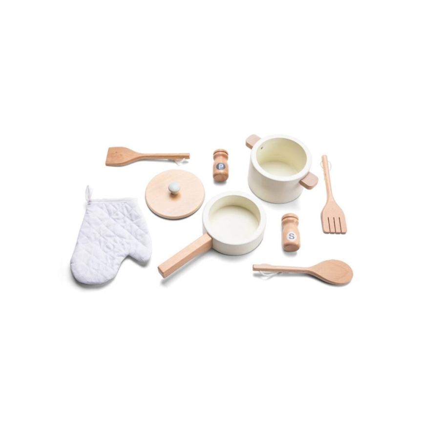New Classic Toys - Cuisine en bois avec accessoires blanc/rotin