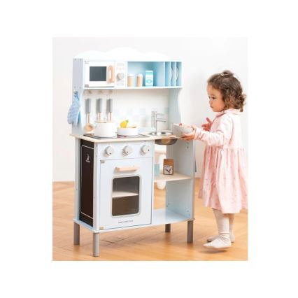 New Classic Toys - Cuisine en bois avec accessoires bleu clair