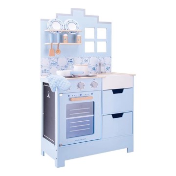 New Classic Toys - Cuisine en bois avec accessoires bleu